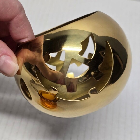 Brass Jack-O-Lantern Pumpkin Votive Lantern Candle Holder Halloween - Picture 6 of 8